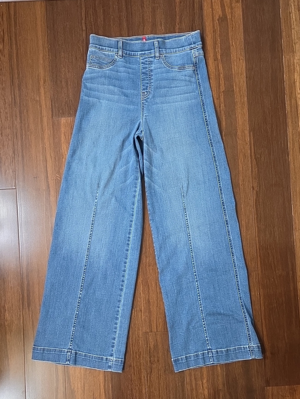 SPANX SEAMED FRONT WIDE LEG DENIM JEANS VINTAGE INDIGO MEDIUM 6 / 8 - Picture 4 of 14